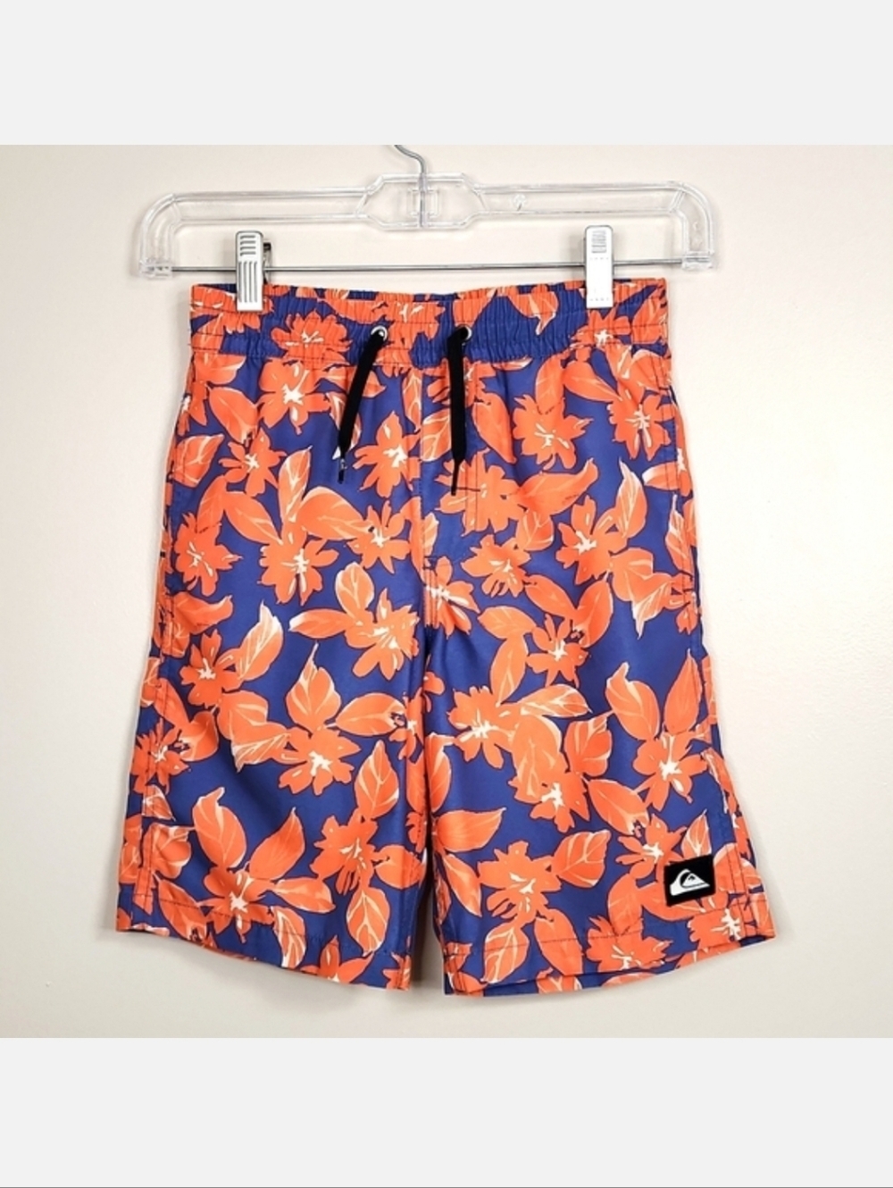 Quicksilver Orange/Blue Hawaiian Print Boys Swim Shorts, Size 7 ~ EUC